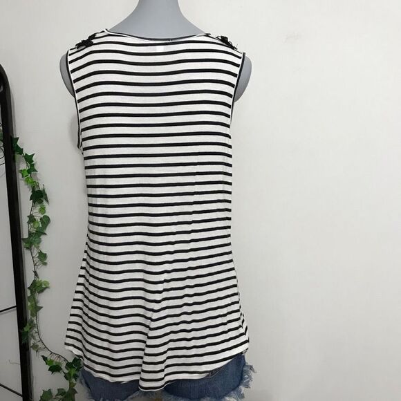 Tart Black White‎ Striped Knit Tank Top Size large embellished lace - Picture 5 of 10